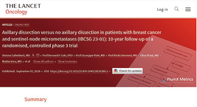 IBCSG 23-01研究10年随访结果 前哨淋巴结微转移早期乳腺癌患者可免于腋窝清扫