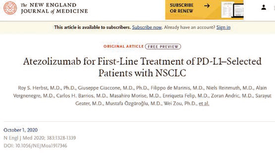 一线治疗转移性NSCLC 阿特珠单抗优于含铂化疗