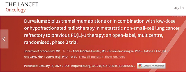 PD-L1抑制剂治疗耐药NSCLC患者 度伐利尤单抗+Tremelimumab基础上联合放疗未增加缓解率